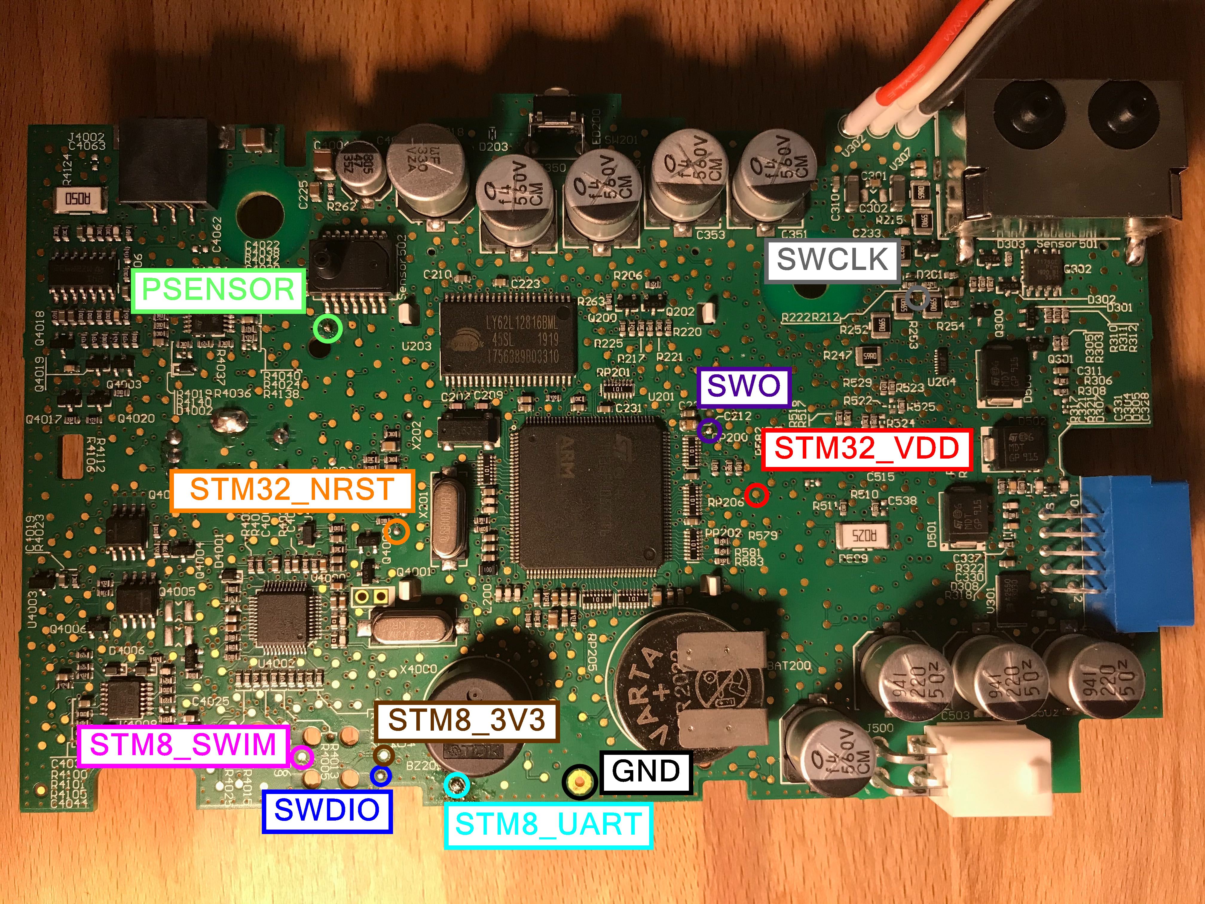 Photo of test points on the Airsense PCB