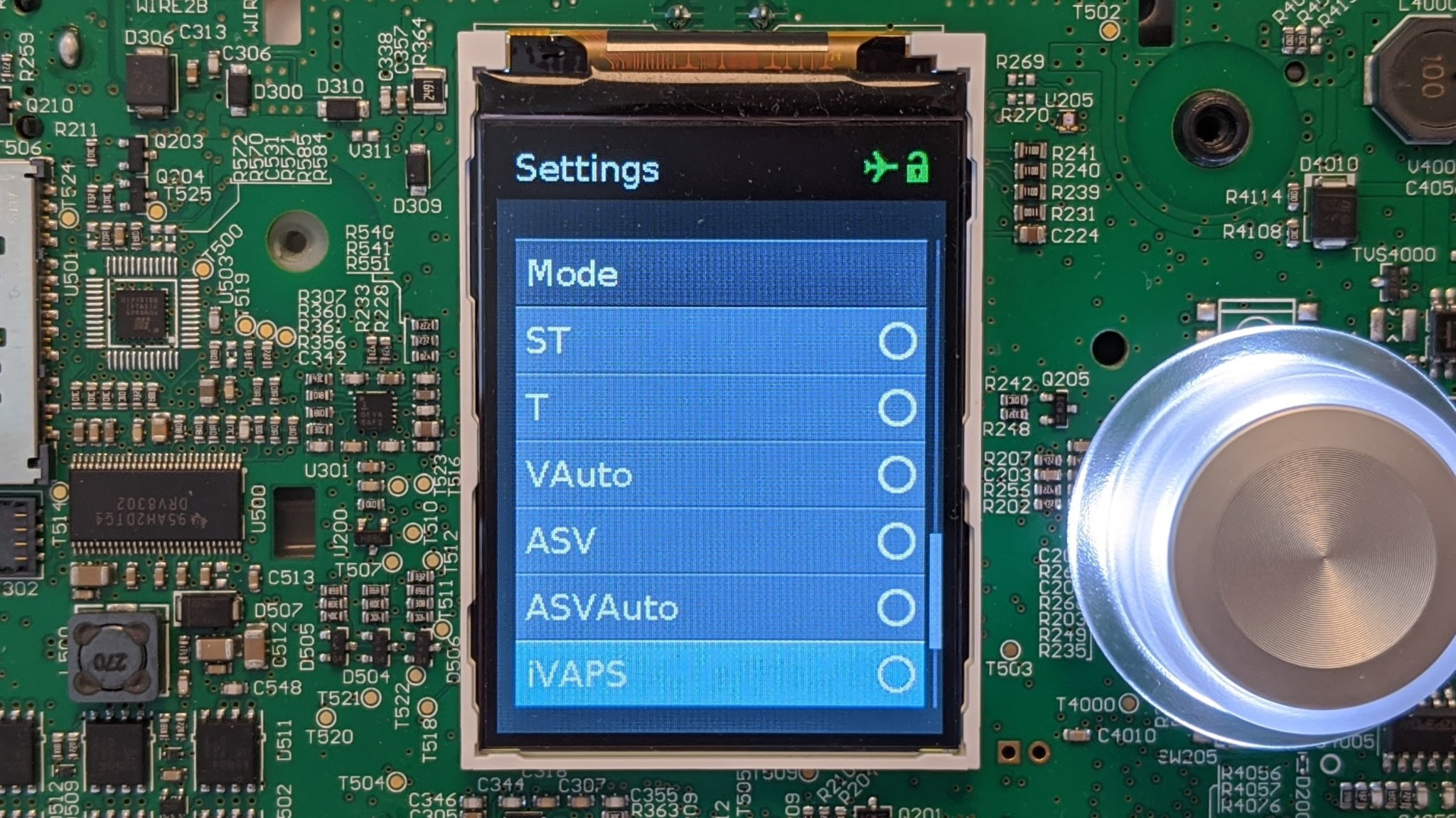 Therapy mode menu on an unlocked Airsense 10 CPAP machine